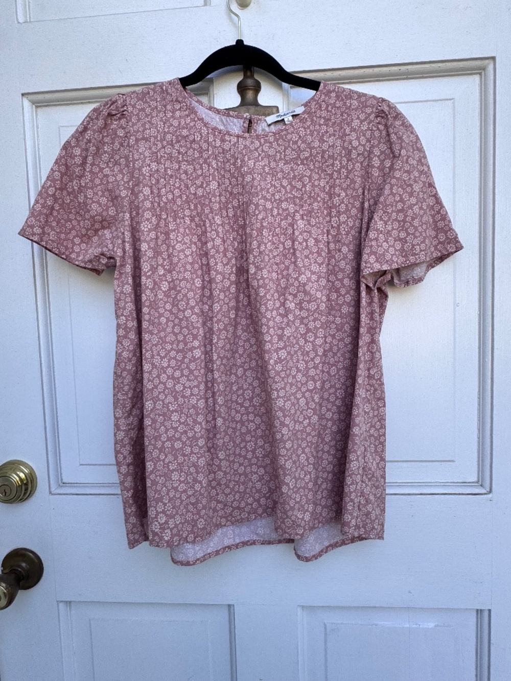 Madewell Women’s Small Dusty Rose Floral Pintuck Puff Sleeve Cotton Blouse